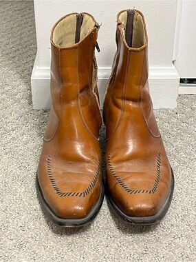 Vtg 1970s Wrangler Chestnut Leather Boots Square Toe Whipstitch Zip Western 10EE
